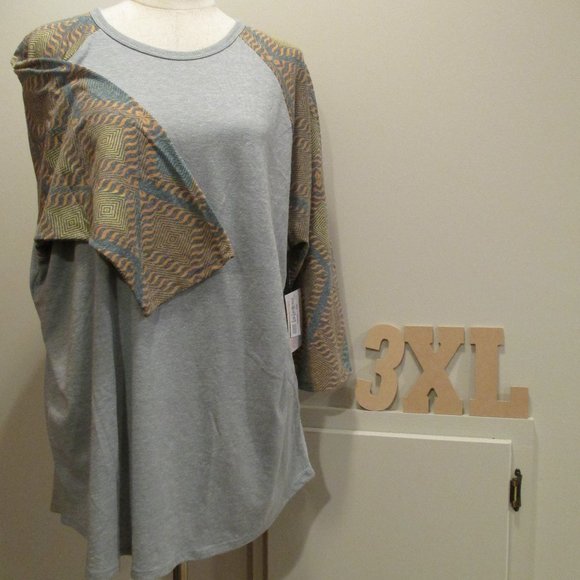 LuLaRoe Tops - NWT LuLaRoe Randy baseball T, 3XL, patterned sleeves